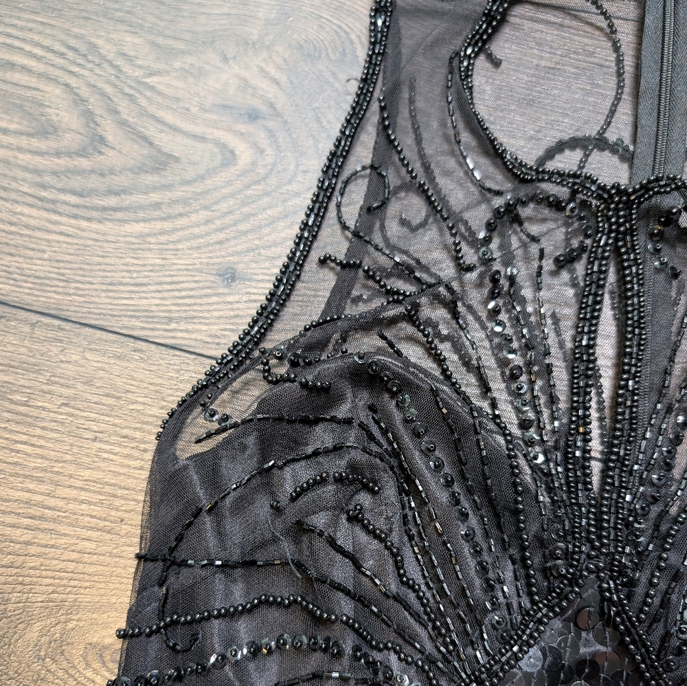 RARE NITELINE Della Roufogali Black Beaded Sequin Maxi/Midi Dress Vintage Size 4 - Picture 6 of 16